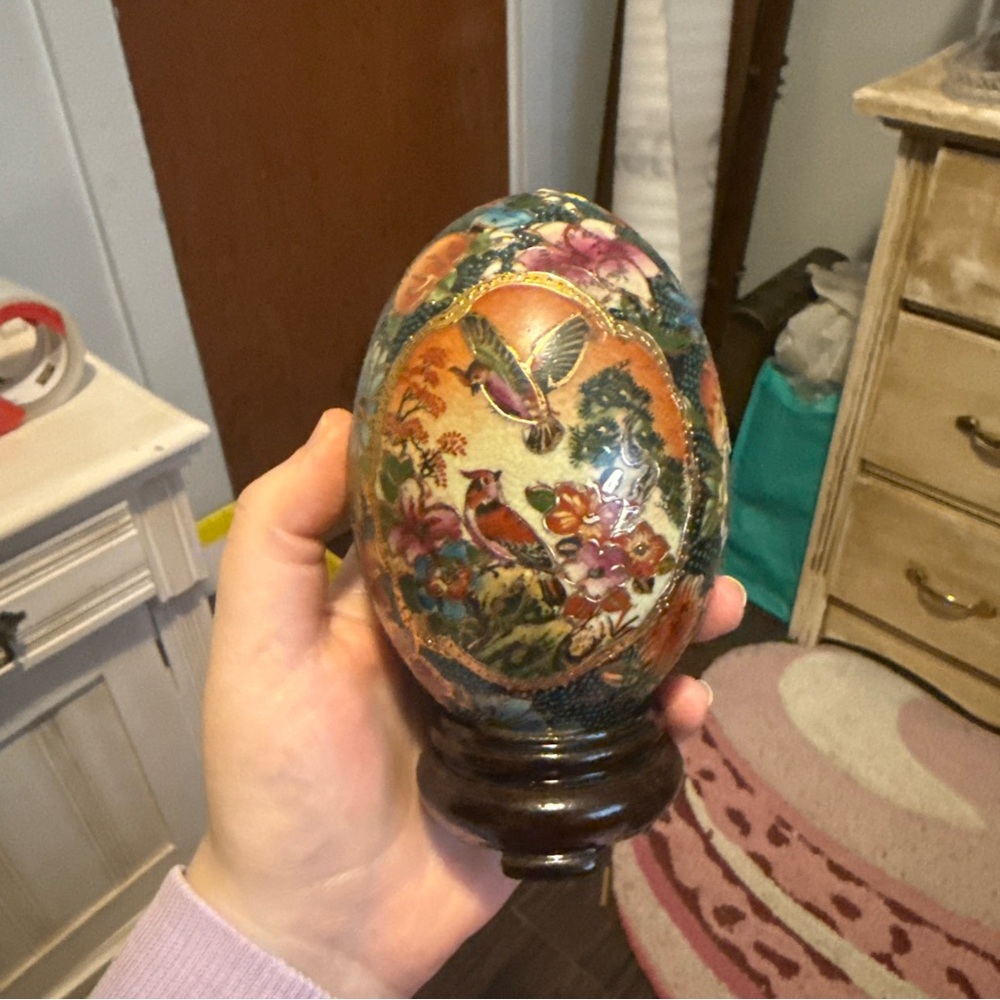 Vintage porcelain Floral Decorative Egg with Stand